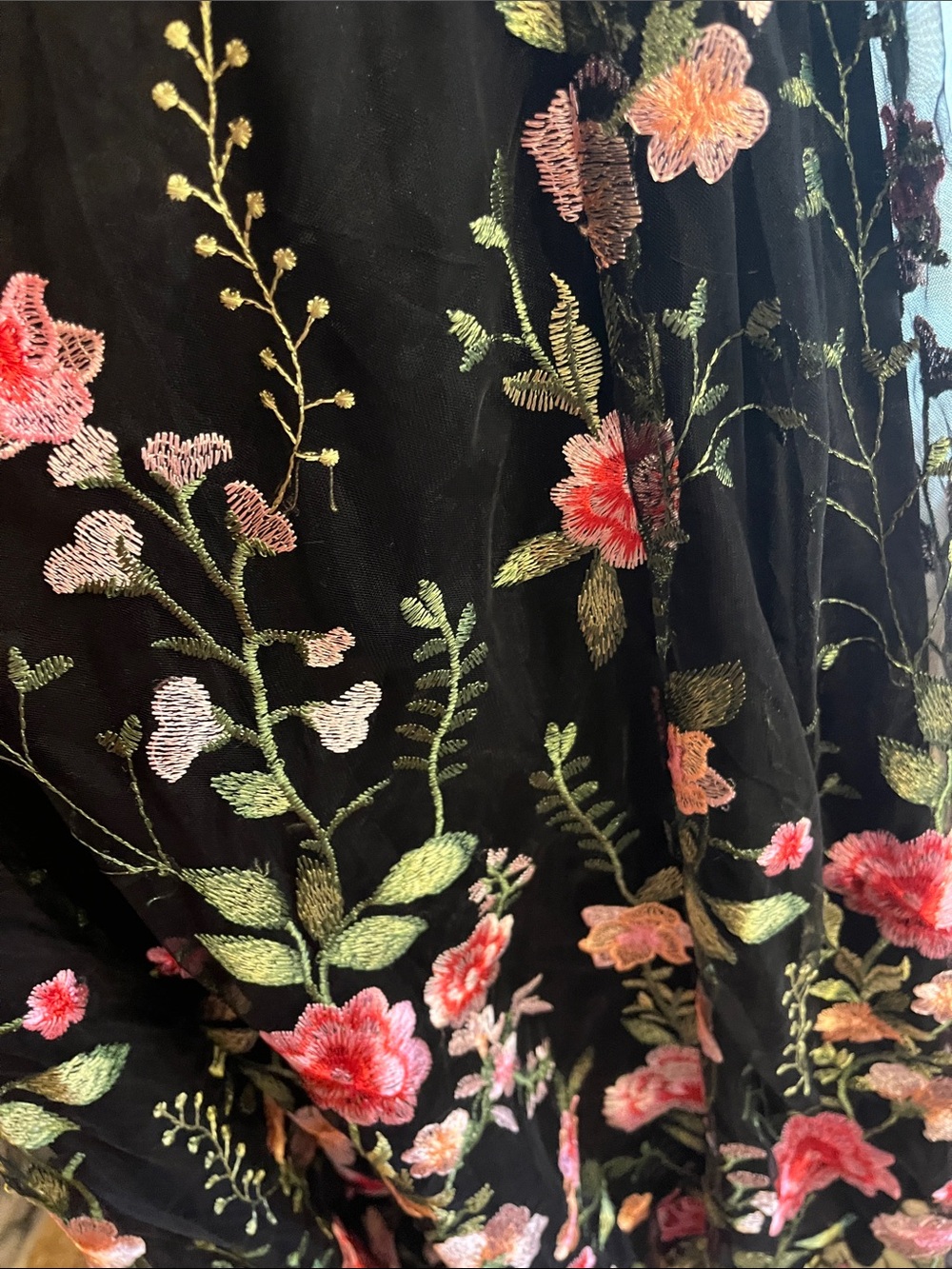 Lulu's Black Maxi Dress with Pink & Red Floral Embroidery Floor Length Long - Picture 7 of 9